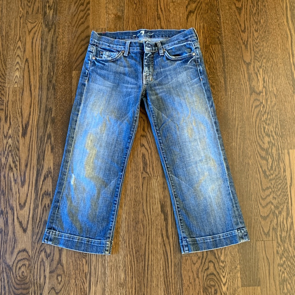 7 For All Mankind Distressed Blue Cropped Jeans